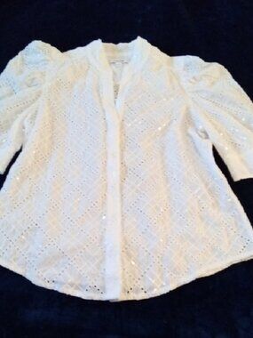 Chico's Elegant White Eyelet Blouse